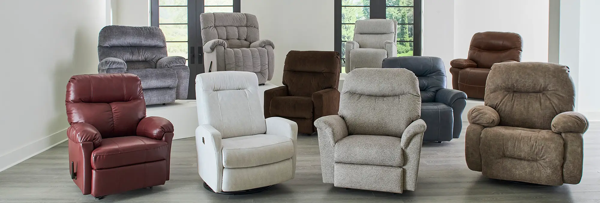 A collection of recliner chairs